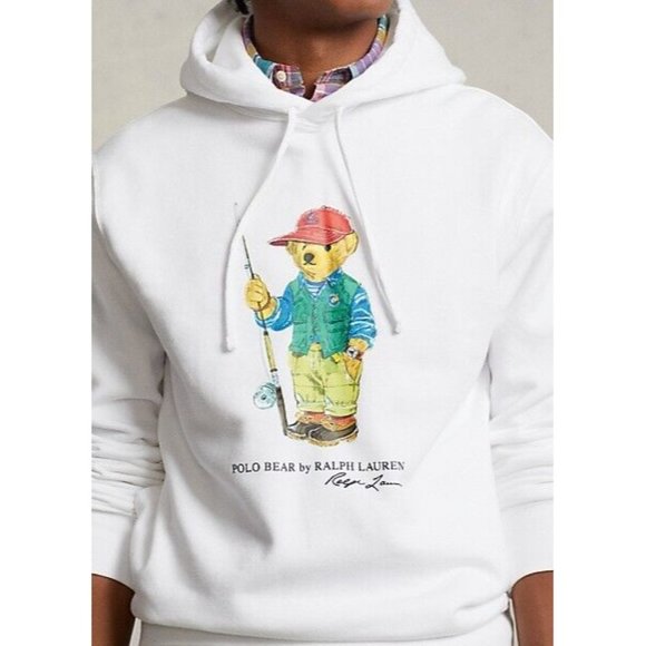 $228 - POLO RALPH LAUREN POLO BEAR Fisherman Fleece Hoodie White Size XXL - Picture 2 of 9